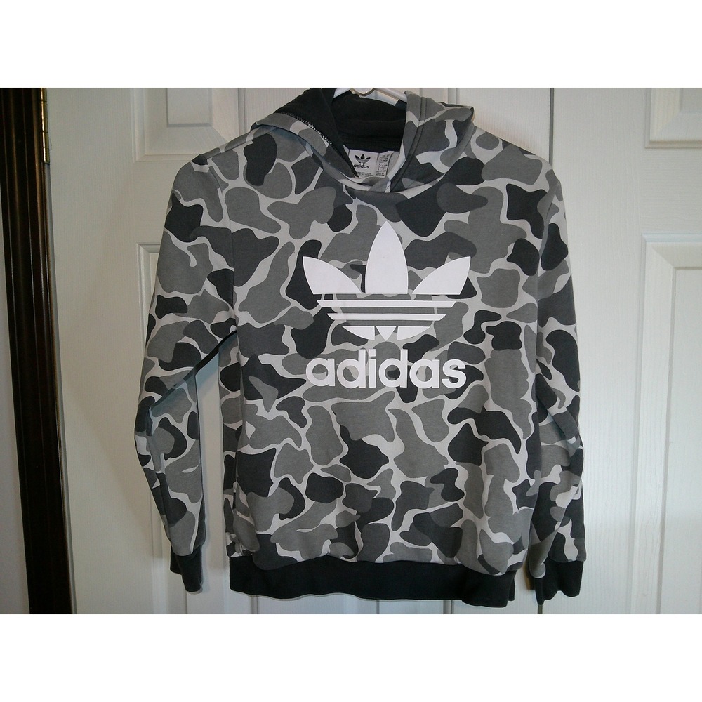 Vintage Adidas Hoodie Camo‎ Trefoil Logo Pullover Sweatshirt Kids Size Medium